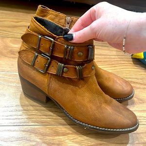 Brown leather ankle booties
